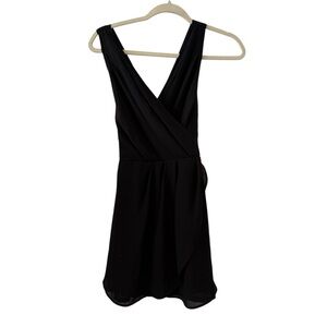 TOBI Small Black Wrap V-Neck Sleeveless Dress Chiffon Overlay Mini